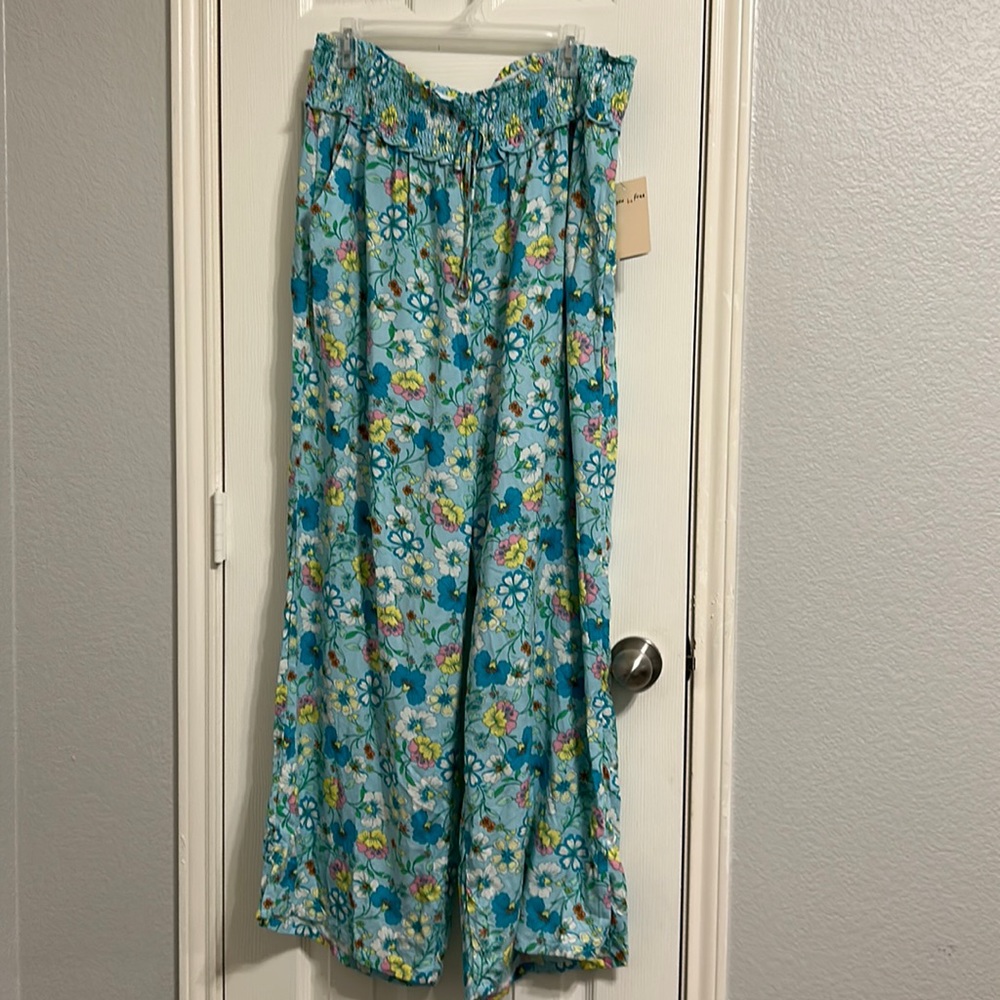 Bebop pants palazzo style rayon casual floral printed blue lounge, New XL, 2X - Picture 3 of 11